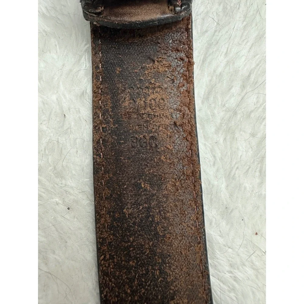 Columbia Mens‎ Brown Leather Belt Silver Buckle Stitched Logo